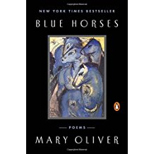 A book cover with an image of blue horses.