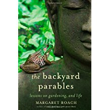 A book cover with a buddha head and the words " 5 0 backyard parables."