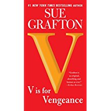 A red book cover with the title of " v is for vengeance ".