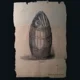 A drawing of an egg shell on paper.