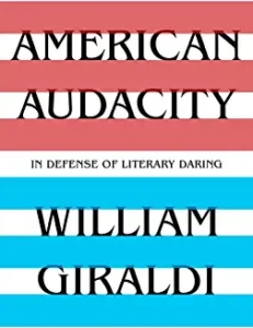 A book cover with two stripes and the words american audacity in black.