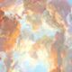 A painting of clouds in the sky with orange and blue colors.