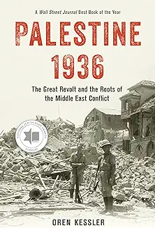 A book cover with two men standing in the middle of rubble.