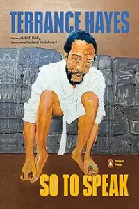 A painting of a man squatting on the ground.