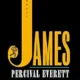 A yellow and black logo for james percival everett.